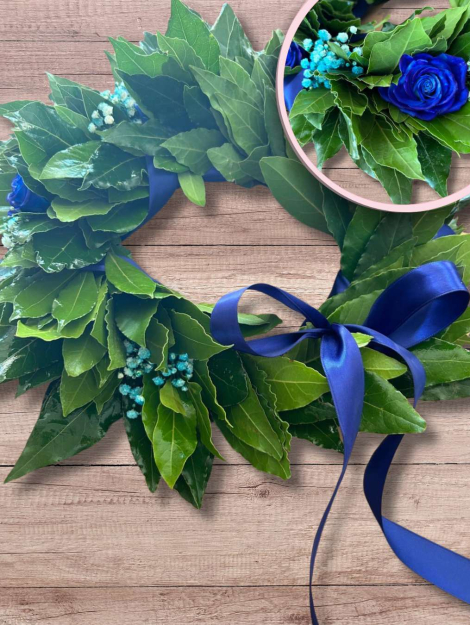 Corona di alloro laurea nastro blu
